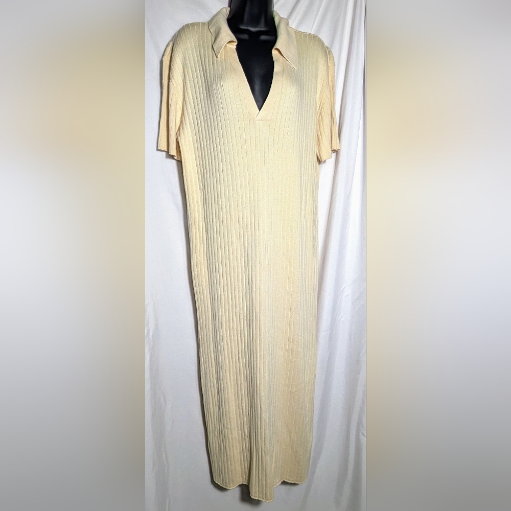 Eloquii Cream Ribbed Knit Short Sleeve Maxi Dress‎ | Size 14-16